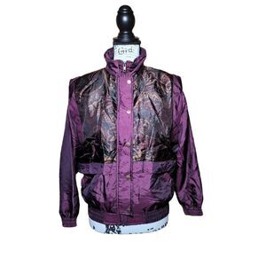 Vintage Retro Lavone Purple Metallic Windbreaker Button-Down Jacket Small